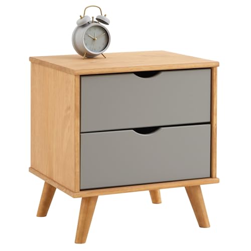 IDIMEX Nachttisch Colima, 2 Schubladen, Massivholz Kiefer, ideal für Boxspringbetten, grau & Natur