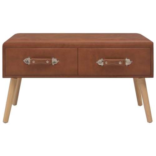 WGYHOME Couchtisch Braun 80x40x46 cm Kunster mit 2 Schubladen – eleganter Wohnzimmertisch, Nachttisch oder Bank, robust aus Kiefernholz & PU-er