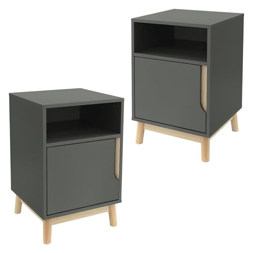 ML-Design Nachttisch 2er Set 40x40x62 cm, Grün-Natur, Nachtschrank mit offenem Fach, Tür und Kiefernholzfüße, Nachtkommode für Boxspringbett Schlafzimmer, Beistelltisch Couchtisch Tisch für Wohnzimmer
