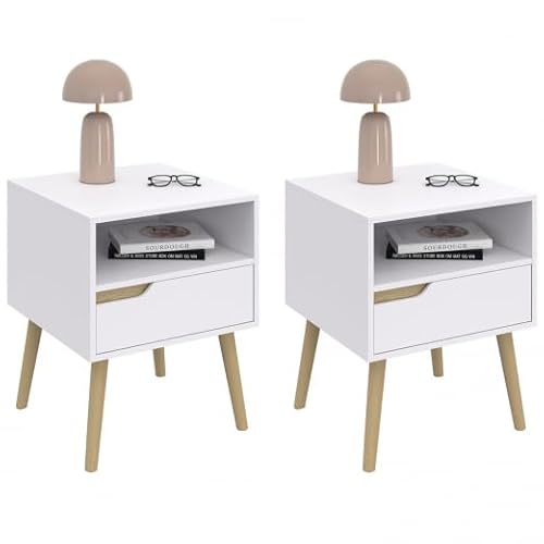 IDMarket - 2 Nachttische Helsinki 1 Schublade skandinavisch weiß