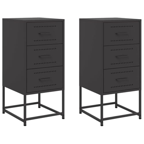 vidaXL Nachttische 2 STK., Nachttisch mit Stauraum, Nachtkommode für Schlafzimmer, Nachtschrank Nachtkonsole, Industrie-Stil, Schwarz Stahl