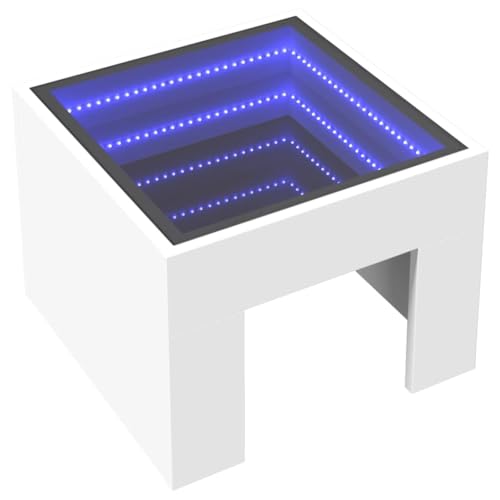 HEFZGDB Nachttisch mit Infinity-LED Weiß 40x40x30 cm Nachttisch Vintage Nachtkästchen Wohnzimmertisch Küchentisch für Gästezimmer Hotel Schlafzimmer Wohnzimmer