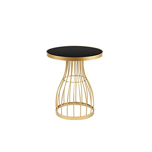 DEMYA Nachttische, runder Beistelltisch, schwarzer Glas Finish, Metall Couchtisch, Schlafzimmer, Wohnzimmer, Hotel Nachttisch, 48 x 48 x 55 cm, Korbtisch (Farbe: Gold, Größe: 48 x 48 x 55 cm)