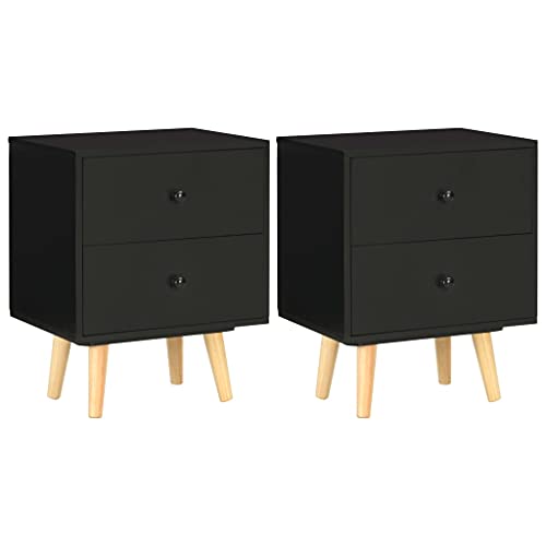 Xichuzi Nachttische 2 STK Nachtschrank, Nachtkästchen, Nachtkommode, Bedside Table, Nacht Tisch, Schwarz 40 x 30 x 50 cm Kiefer Massivholz