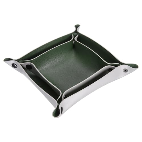 QUARKZMAN 2 Stück PU-Leder Ablage Unisex Faltbare Kleine Ablage Organizer Tragbare Nachttisch Nachttisch Schreibtisch Ablage für Schlüssel Geldbörse Uhr Schmuck Würfel, Grün Grau