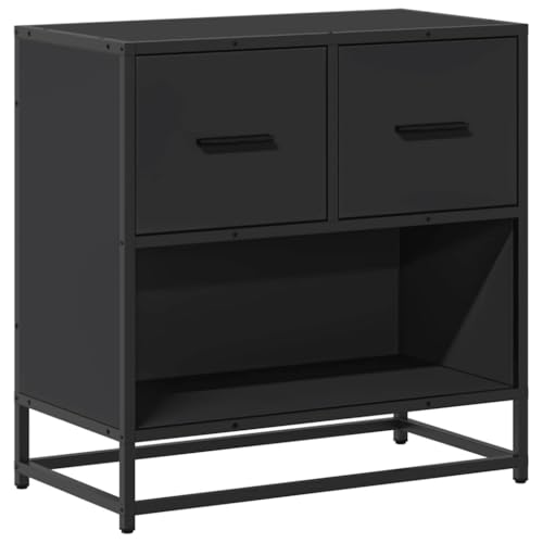 HETFTJN Nachttisch Klein Couchtisch Bett Organizer Nachtschränkchen - Nachttisch Schwarz 60x31x60 cm Holzwerkstoff und Metall für Jugendzimmer Wohnzimmer Balkon Schlafzimmer