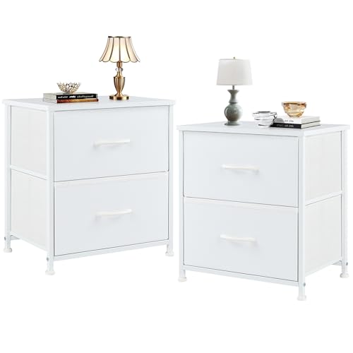 DUMOS Nachttisch 2er Set Beistelltisch Stoff Schubladenschrank Schmal Schrank Kommode Schlafzimmer Industrial Stil für Wohnzimme Kinderzimmer Flur Aufbewahrungsschrank