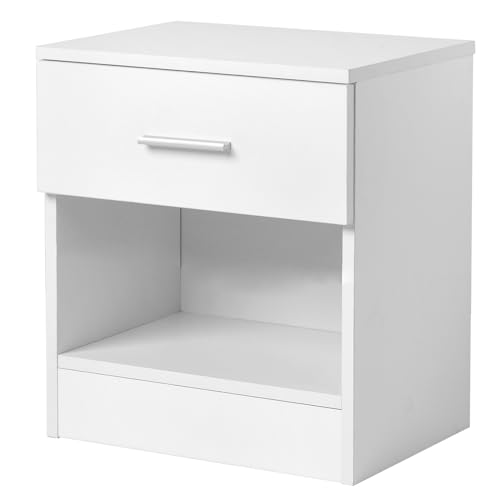 Bonnlo Nachttisch Weiss, Kleiner Beistelltisch, Nachtschrank mit Schubladen, Nachtkommode Boxspringbetten, Kommode 30cm breit Schlafzimmer, 39 x 29x 41 cm