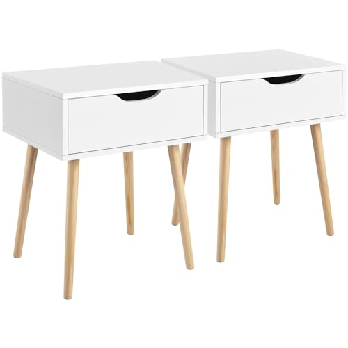 Yaheetech 2er Set Nachttische Nachtkommode mit Schublade Holzbeinen Nachtschrank Moderner Beistselltisch Sofatisch, 48,5 x 41 x 57,5 cm