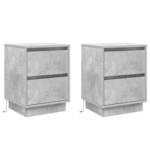 vidaXL Nachttische mit LED-Lichtern 2 Stück Beton Grau 39x34.5x50 cm