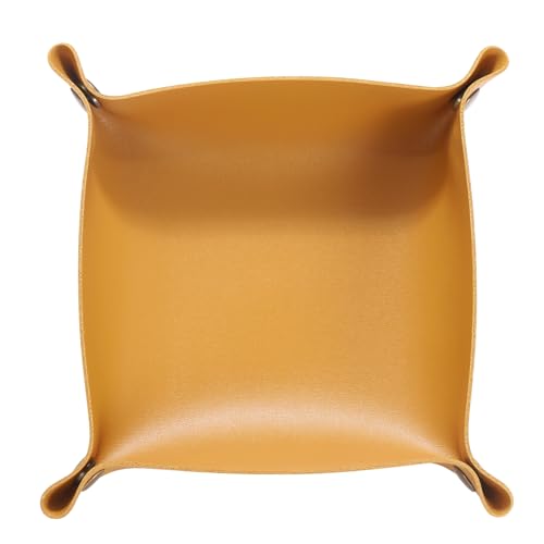 QUARKZMAN PU-Leder-Ablagefach Unisex Faltbares Kleines Ablagefach Tragbares Eingangstisch-Ablagefach Nachttisch-Bettseitentisc h-Schreibtisch-Ablagefach für Uhr Schmuck Würfel, Gelb