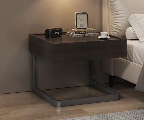 YOUGANG Schwebender Nachttisch mit Schublade, moderner Nachttisch für kleine Räume, schmaler Nachttisch, Akzent-Sofatisch für Schlafzimmer, Wohnzimmer, 50 x 40 x 45 cm (Nussbaum, 2)