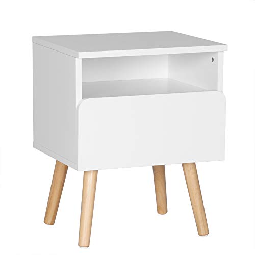 WOLTU® Nachttisch Nachtkommode Nachtschrank Beistelltisch Sofatisch, mit Schublade und Offenem Fach, mit Beinen, Holz, Weiß, 40x33,5x50cm(BxTxH), TSR58ws