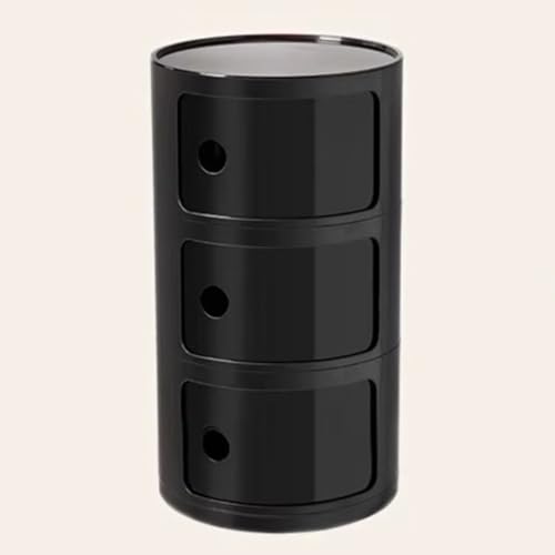 Runder Nachttisch mit 3 Schubladen, moderner Aufbewahrungsschrank mit Schiebetür, vielseitiger Tisch für Wohnzimmer, Schlafzimmer, Badezimmer, schwarze Wohnkultur