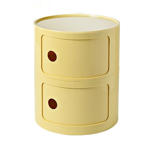 Moderner runder Nachttisch mit Schubladen, kleiner Aufbewahrungsschrank mit Schiebetür, stilvoller Beistelltisch für Wohnzimmer, Schlafzimmer, Badezimmer und Büro (Farbe: Amari)