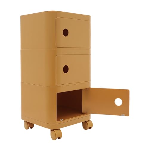 WDZCZDoo 3-stufiger Nachttisch mit Rädern ABS Material Ingwergelb Rollbarer Beistelltisch für Schlafzimmer Wohnzimmer