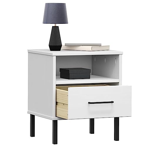 HEFZGDB Nachttisch Oslo mit Metallbeinen Weiß Massivholz Kiefer Nachttisch Vintage Beistelltisch Couchtisch Bartisch für Gästezimmer Schlafzimmer Hotel Wohnzimmer