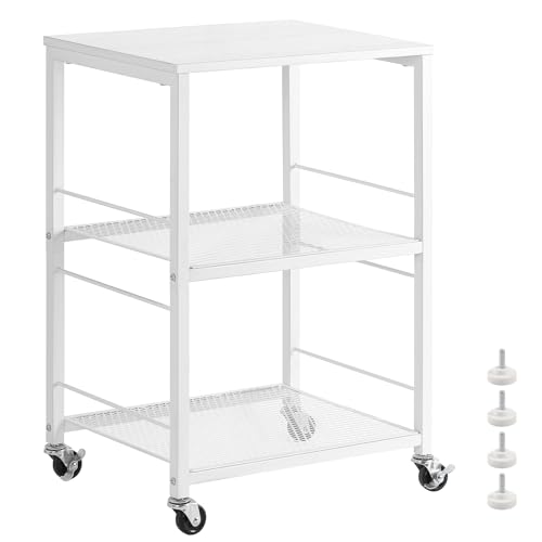 smusei Beistelltisch Weiß, 3-Stöckig Klein Nachttisch Couchtisch Beistelltisch mit Rollen, Druckerständer Sofatisch Couchtisch für Küche, Schlafzimmer, Badezimmer, Büro, Wohnzimmer, 40x30x57cm