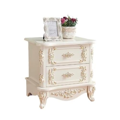 wpenshiDM125 Hochglanz-Nachttisch mit Zwei Schubladen, weißer, Schlafzimmer-Nachttisch Nachttisch