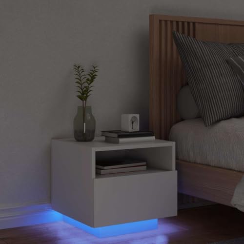 Mokuyary Nachttisch mit LED-Leuchten Weiß 40x39x37 cm Nachttisch mit LED-Beleuchtung Beistelltisch Sofatisch für Wohnzimmer,Schlafzimmer