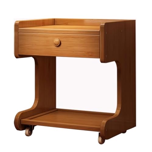 LAJUU Rollbarer Moderner Bambus-Nachttisch Mit Rollen, Schubladen Und Offenem Regal, Kleiner Nachttisch, Schlafzimmer-Beistelltisc h for Wohnzimmer, Schlafsaal, Sofa