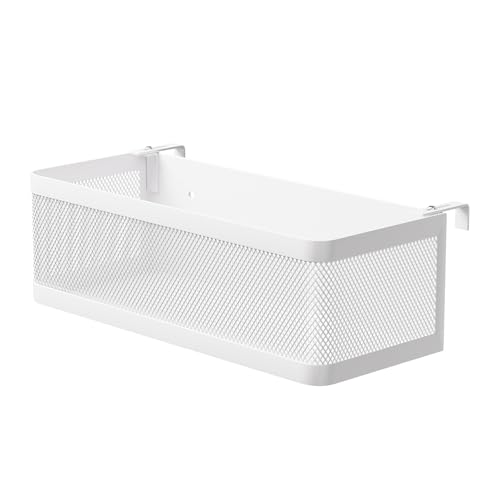 Generisch Weißes Metall Bett Organizer 35x13x10cm, Nachttisch zum Einhängen Aufbewahrungskorb, Platzsparend für Wohnheim, Etagenbett & Schlafzimmer - Multifunktional für Bettseite