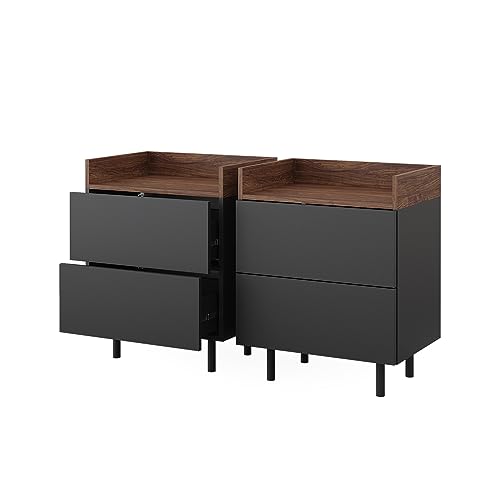 Vicco Nachttisch Anika, Anthrazit/Nussbaum, 54 x 68 cm 2er Set