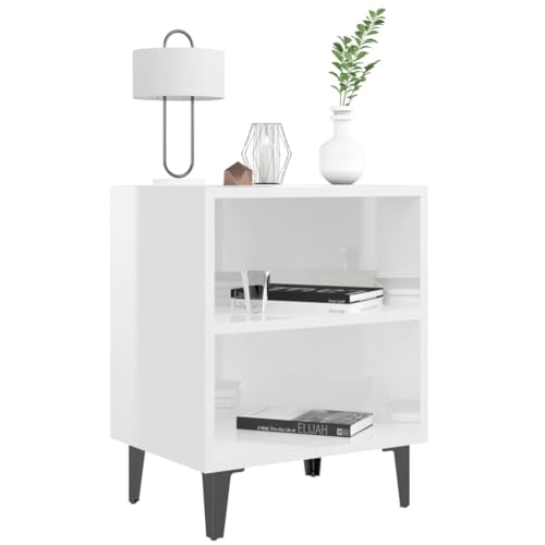 HEFZGDB Nachttisch mit Metallbeinen Hochglanz-Weiß 40x30x50 cm Kaffeetisch Nachttische Couchtisch Bartisch für Schlafzimmer Gästezimmer Wohnzimmer Hotel