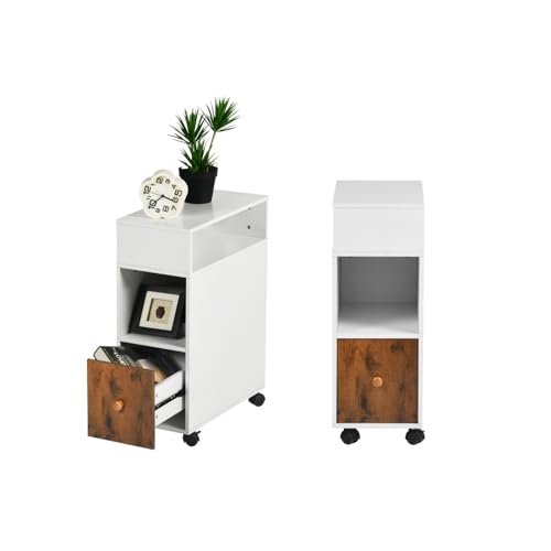 HOMYLIN 2er Set Nachttisch Nachttisch Nachttisch mit Stauraum und Rollen Ideal für Schlafzimmer Wohnzimmer Weiß