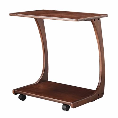 KaBuea Zweistöckiger Beistelltisch aus Massivholz mit 360°-Drehrollen, rollbarer Sofa-Beistelltisch for Bett, Sofa, Wohnzimmer, Schlafzimmer, kleine Wohnung(60cm)