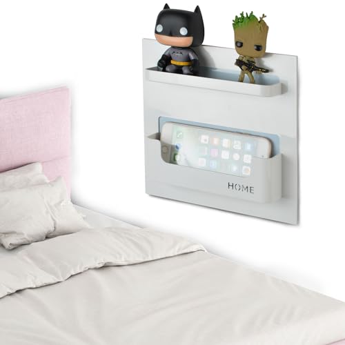 Nachttisch Organizer, selbstklebend, Wandmontage, Halterung für Handy, Lesebrille, Fernbedienung – gut für Zuhause, Wohnheim, Schlafzimmer, Büro (horizontaler Typ)
