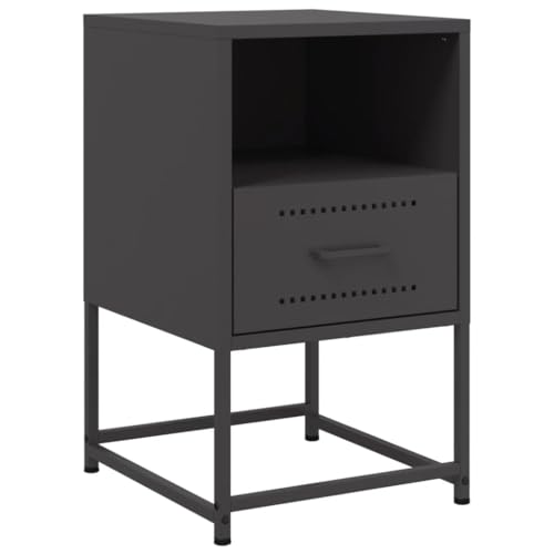 vidaXL Nachttisch, Nachtschrank mit Stauraum, Nachtkommode für Schlafzimmer, Nachtkonsole Beistelltisch, Industrie-Stil, Schwarz Stahl