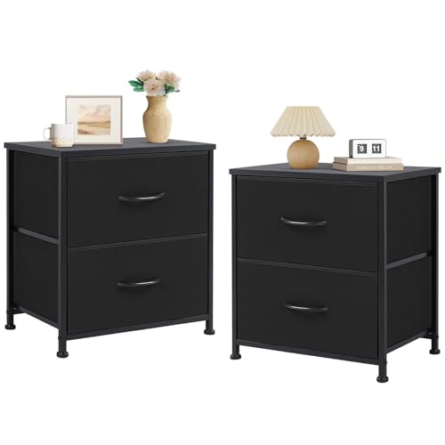 Sweetcrispy Nachttisch 2er Set, Nachttisch Beistelltisch, Stoff Schubladenschrank, Schmal Schrank, Kommode Schlafzimmer, Industrial Stil für Wohnzimmer, Kinderzimmer, Flur Aufbewahrungsschrank