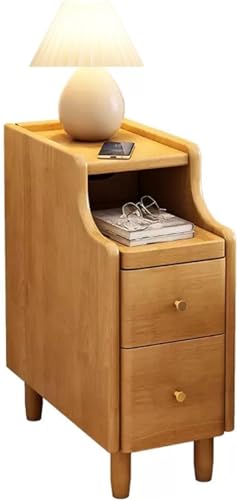 HADECOLL Nachttisch, Schmal, Hoher, Schmaler Nachttisch Mit Schubladen, Hoher Nachttisch, 2Er-Set, Schmale Schlafzimmer-Beistelltisc he, In 2 Farben, Natur, 1 Stück, 30 cm