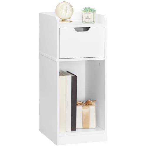 HOOBRO Nachttisch schmal, Beistelltisch, Sofatisch mit Schublade, für das Wohnzimmer, Schlafzimmer, moderner Tisch aus Holz, ideal für kleine Räume, Weiß EWT325BZ01