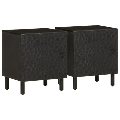 KATERYY Nachttische 2 STK. Schwarz 40x33x46 cm Massivholz Mango,Schicker Nachttisch aus massivem Mangoholz mit Tür und Eisengestell Perfekt für Schlafzimmer und Wohnzimmer Schlafzimmer, Nachttische
