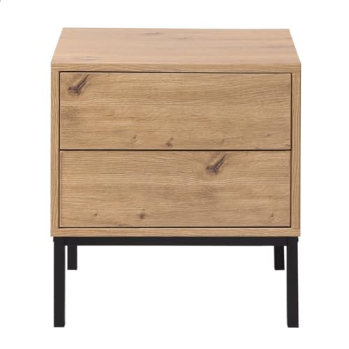 CALICOSY - Nachttisch mit 2 Schubladen - Kunstvolle Holzoptik - FSC Spanplatten - 4 schwarze Metallfüße - Schubladen mit Push-to-Open-Öffnung - Für Schlafzimmer - Industrial Design - B45 x T40 x H50cm