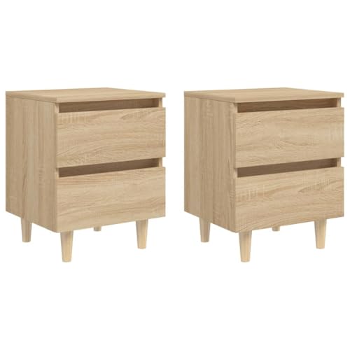 KATERYY Nachttische 2 STK. Kiefernholz-Beinen Sonoma-Eiche 40x35x50cm,Skandinavische r Nachttisch mit Zwei Schubladen und Vier Beinen aus Kiefernholz SonomaEiche Schlafzimmer, Nachttische