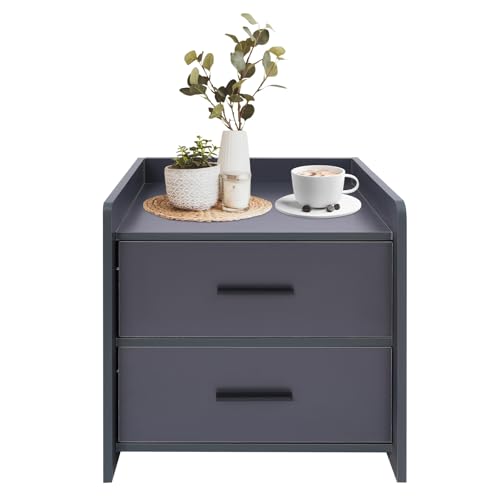 Fyssnn Nachttisch Nachtkommode Beistelltisch mit 2 Schubladen 40 * 40 * 42 cm Nachttischschrank Geeignet für Wohnzimmer Büro Schlafzimmer usw (Dunkelgrau)