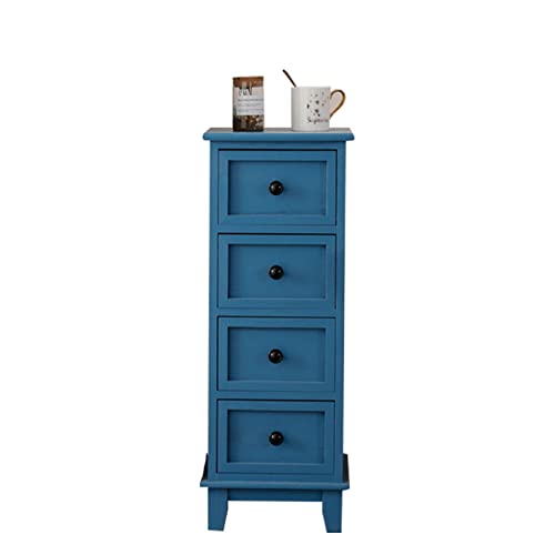 Generisch Schmaler Vintage-Schrank aus Massivholz mit 4 Schubladen, Retro-Nachttisch-Sideboar d zur Aufbewahrung im Schlafzimmer, einfacher Eckschrank mit Schließfach