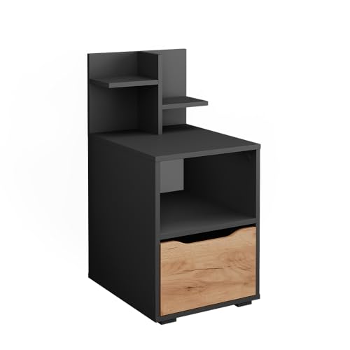 Vicco Nachttisch Ruben, Anthrazit/Goldkraft Eiche, 40 x 82.2 cm mit Schublade