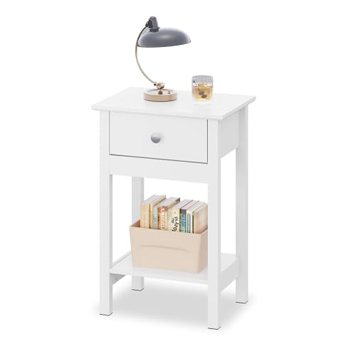 WLIVE Nachttisch,Beistelltisch aus Holz,mit Einer Schublade und Ablage,Platzsparend,Geeig net für Schlafzimmer und Wohnzimmer,Modern (1, Weiß)