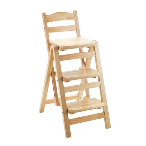 Tritthocker aus Holz für Erwachsene, 150 kg Kapazität, multifunktionales 2-in-1-Leiterregal, gebogene Kante für Nachttisch oder Display, Werkzeugleiter für drinnen und draußen