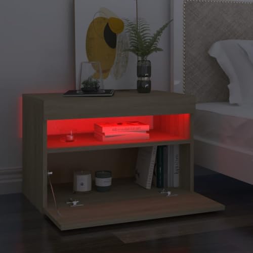 HEFZGDB Nachttische mit LED-Leuchten 2 STK. Sonoma-Eiche 60x35x40 cm Nachttisch Vintage Nachttische Beistelltisch Nachtschränkchen für Hotel Gästezimmer Schlafzimmer Wohnzimmer