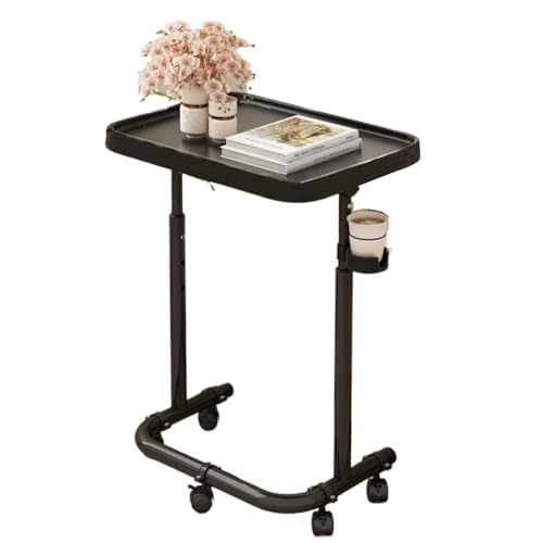Rollbarer Nachttisch aus Metall, Nachttisch mit abnehmbarem Esstisch, 3 Höheneinstellungen, magnetischer Getränkehalter – vielseitig und stilvoll für Schlafzimmer oder Wohnzimmer
