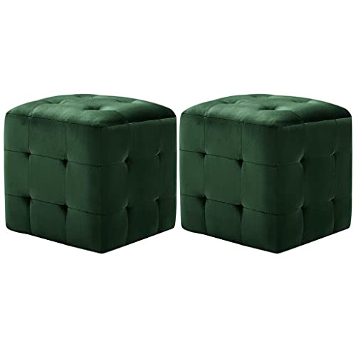 SDWEHO7 2er Set Würfels Nachtschrank mit Knopf-Tufting, Sitz, Fußhocker, Nachttisch, Nachtkommode, Beistelltisch für Schlafzimmer/Wohnzimmer, Grün 30x30x30 cm Samtstoff