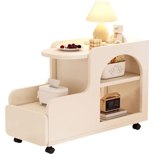 JKJZSALJ Beistelltisch mit Rollen in Autoform – mobiler Nachttisch für Wohnzimmer, großer Aufbewahrungstisch für Sofa, lässiger Couchtisch, cremeweiß, für Balkon, 82 x 30 x 53 cm