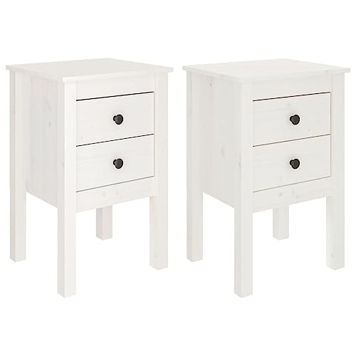 SXJEQOC Kleiner Nachttisch Nachttische Nachtschrank Telefonschrank - Nachttische 2 STK. Weiß 40x35x61,5 cm Massivholz Kiefer für Outdoor Schlafzimmer Jugendzimmer Flur