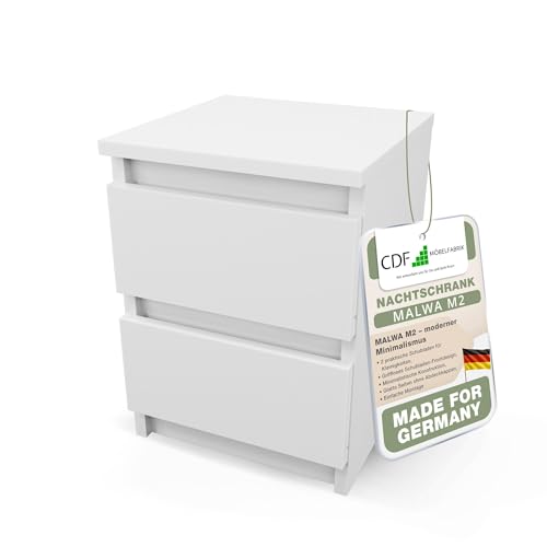 CDF Beistelltisch Schubladenschrank Nachtschrank 2 Schubladen Nachtkästchen Kleine für Wohnzimmer Kinderzimmer Flur Aufbewahrungsschrank Modern   Malwa M2 Weiß
