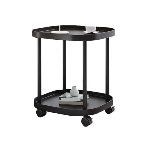 Mobiler Nachttisch mit Rollen, Doppelschichtiger Aufbewahrungs-Beistelltis ch, Vielseitiger Sofa-Beistelltisch für Schlafzimmer & Wohnzimmer, Kompakter Khaki Couchtisch